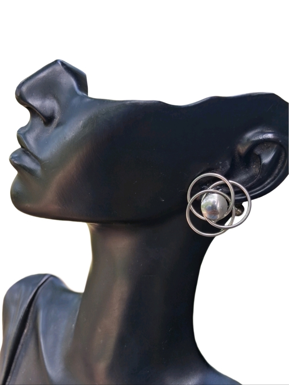 Vintage TRIAD Silver Tone Atomic Orbital Screw Back Earrings Mid Century Modern
